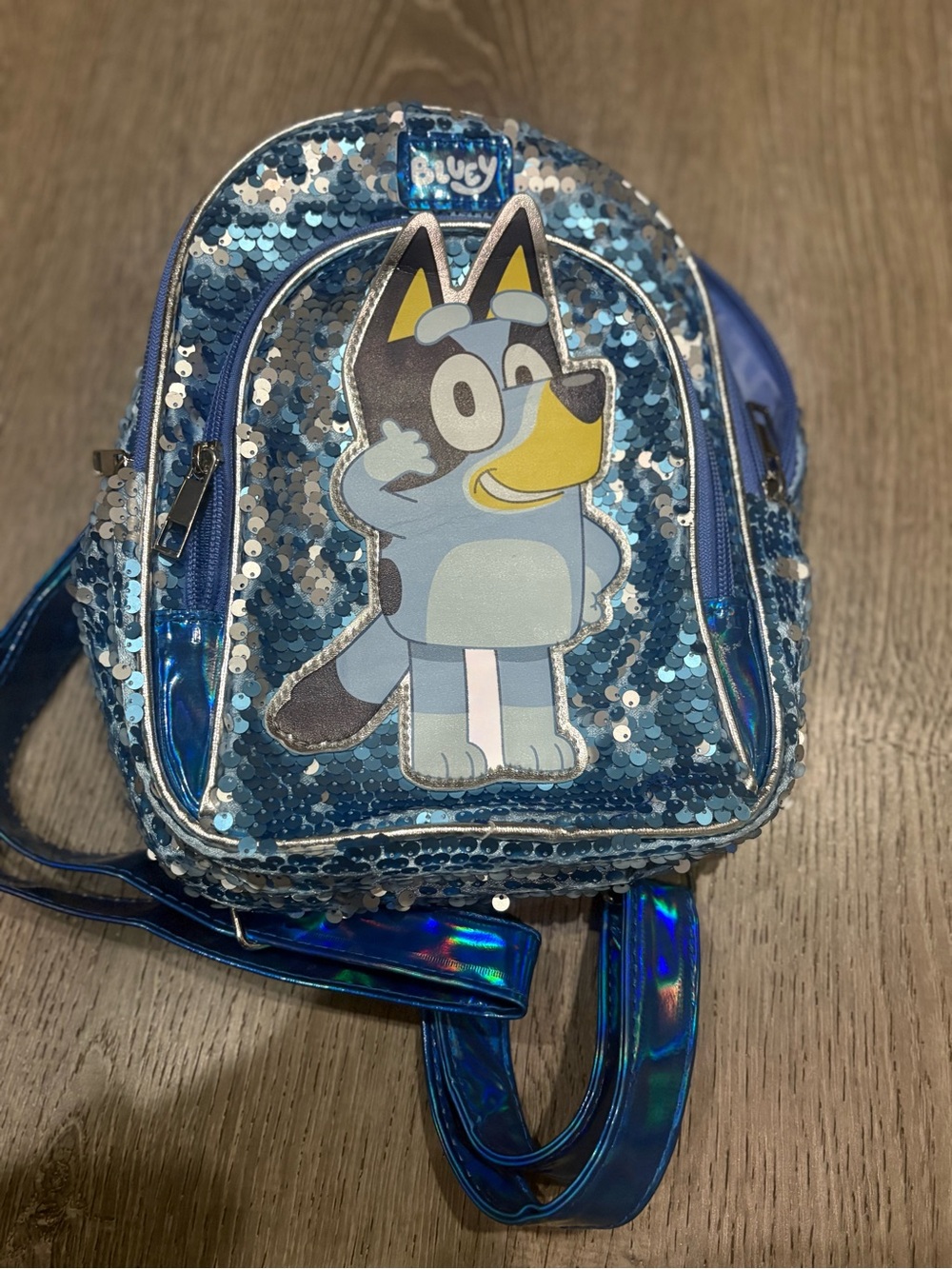 Bluey. Mini Sequin Kids Backpack - Bluey. 2 pouch.